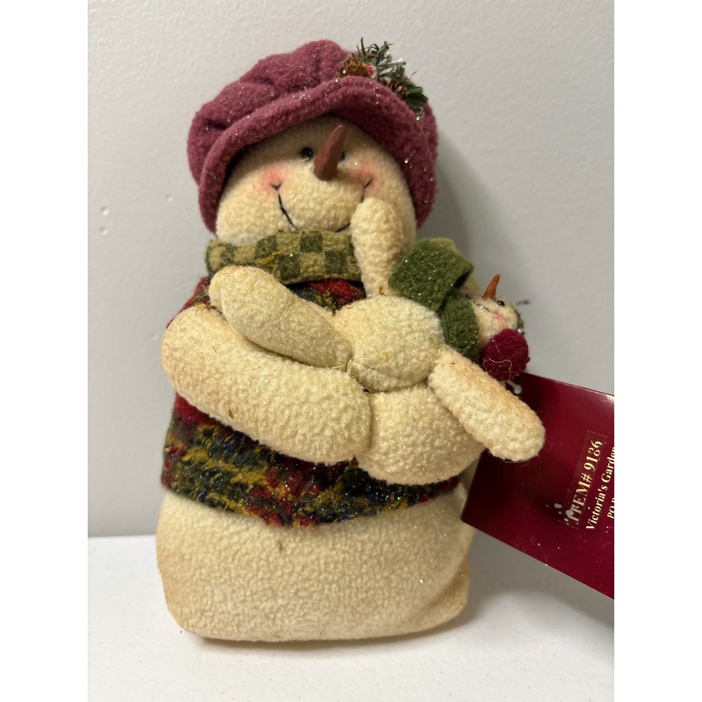 Victorias Garden Snowman Holding Baby Plush Christmas Holiday Decoration